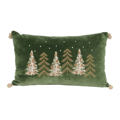20" x 12" Green Embroidered Trees Lumbar Throw Pillow by Ashland®
