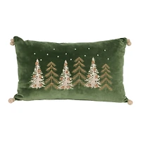 20" x 12" Green Embroidered Trees Lumbar Throw Pillow by Ashland®