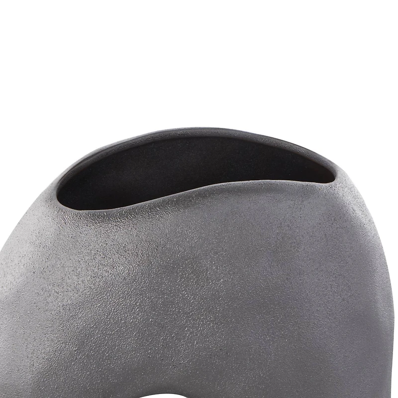 12" Gray Abstract Wavy Donut Ceramic Vase with Cutout Center