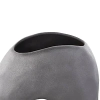 12" Gray Abstract Wavy Donut Ceramic Vase with Cutout Center