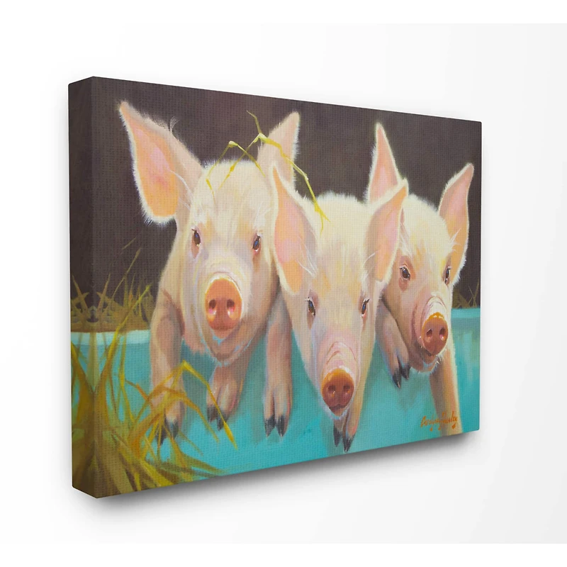 Stupell Industries Pink Piglets In A Blue Pail Canvas Wall Art