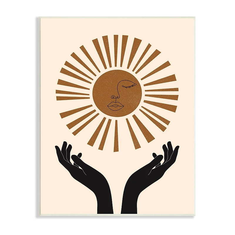 Stupell Industries Hands Holding Desert Sun with Face Linework Wall Plaque