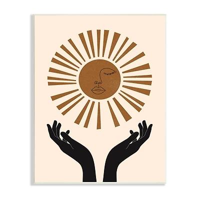 Stupell Industries Hands Holding Desert Sun with Face Linework Wall Plaque