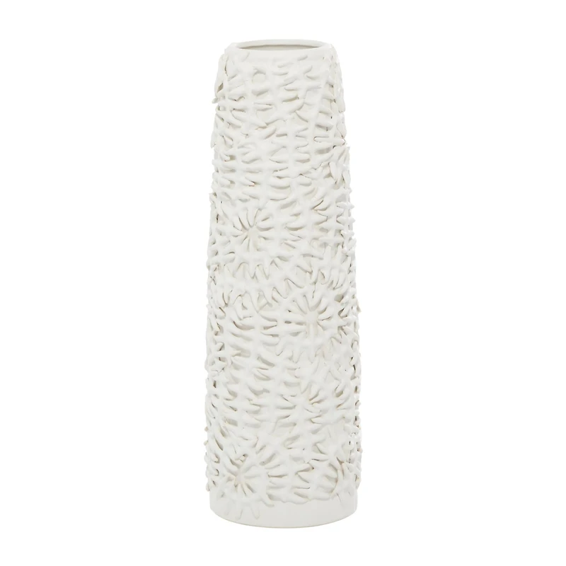 White Ceramic Contemporary Vase, 17" x 6" x 6"