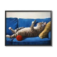 Stupell Industries Cat Couch Relaxing Red Yarn Ball Pet Portrait Framed Wall Art