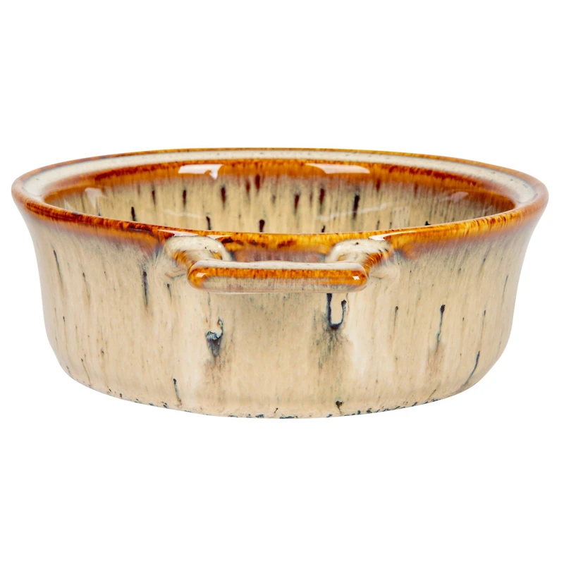 Hello Honey® 9.1" Reactive Glaze Design Stoneware Brie Baker with Bamboo Canapé Spreader Knife