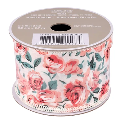 2.5" x 3yd. Floral Wired Ribbon by Celebrate It® Aria Vintage Blush