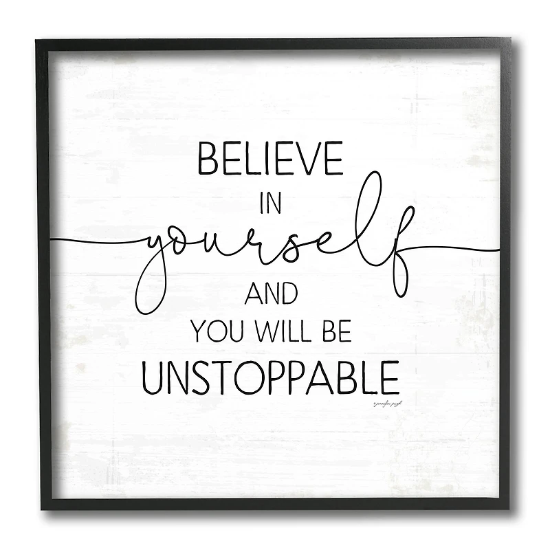 Stupell Industries Believe In Yourself Inspirational Sentiments Distressed Charm Black Framed Wall Art