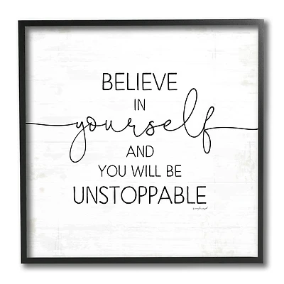 Stupell Industries Believe In Yourself Inspirational Sentiments Distressed Charm Black Framed Wall Art
