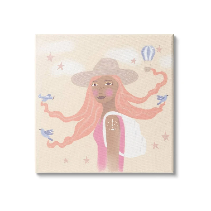 Stupell Industries Girl Flowing Hair Birds Plane Hot Air Balloon Canvas Wall Art