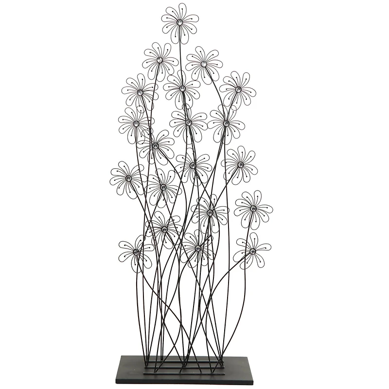 5ft. Black Metal Tall Floral Sculpture with Crystal Embellishments