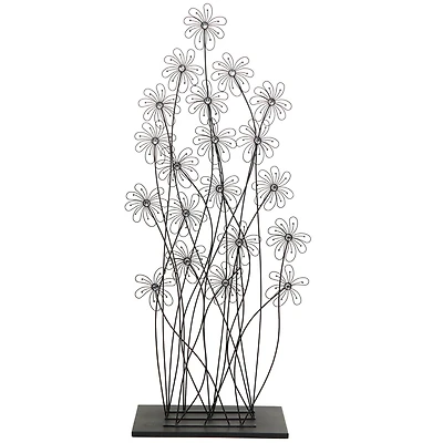 5ft. Black Metal Tall Floral Sculpture with Crystal Embellishments