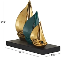 CosmoLiving by Cosmopolitan 12" Gold Porcelain Sail Boat Sculpture with Black Base