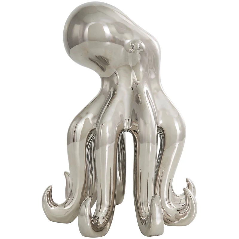 12" Silver Ceramic Octopus Sculpture