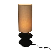 Hello Honey® 2ft. Black & Natural Mango Wood Abstract Shaped Table Lamp with Cotton Shade & Inline Switch