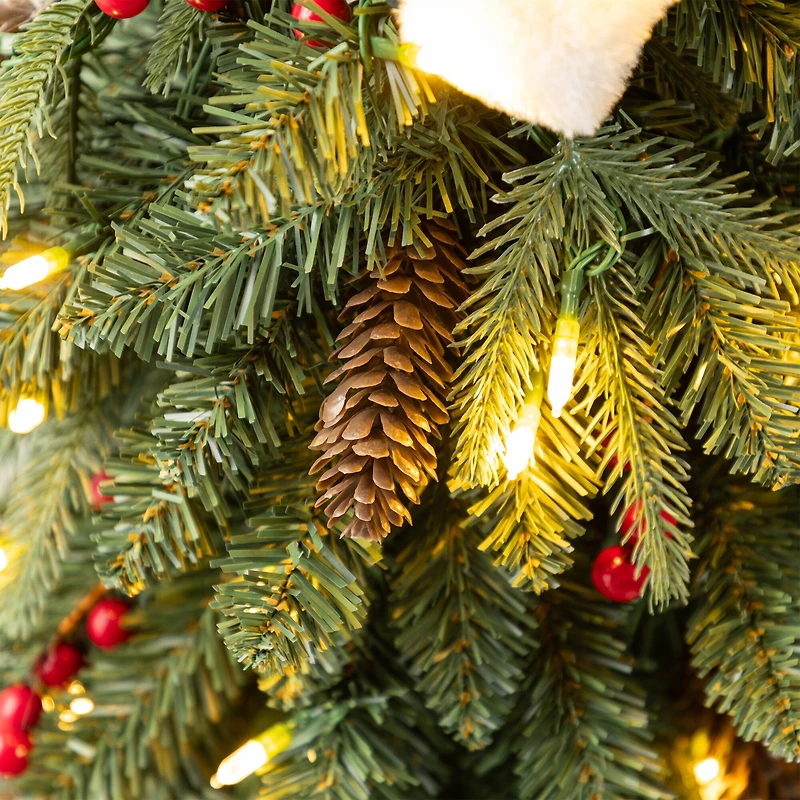 Glitzhome® 4FT Oversized Christmas Woodland Santa with 5FT Lighted Green Artificial Christmas Tree