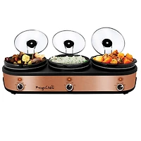 MegaChef Triple 2.5qt. Brushed Copper Slow Cooker and Buffet Server
