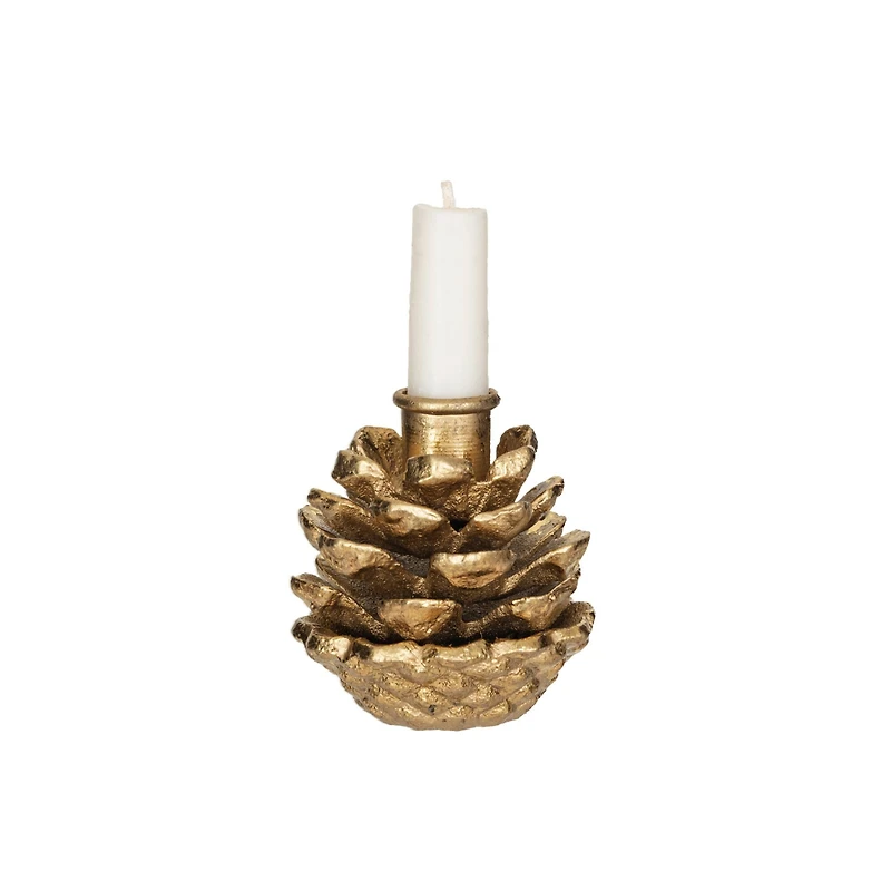 Hello Honey® 3.5" Anique Gold Finish Metal Pinecone Shaped Taper Candle Holder