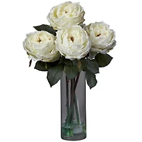 18" White Fancy Rose Arrangement in Glass Cylinder Vase