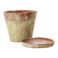 Hello Honey® Distressed Terracotta Cement Planter with Saucer Set