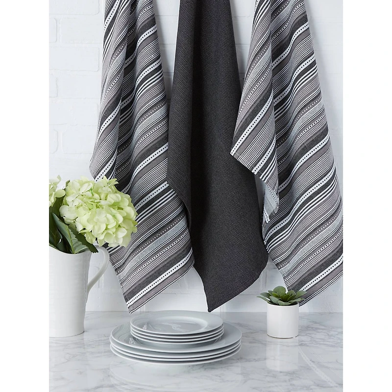 DII® Black Urban Stripe Dishtowel Set