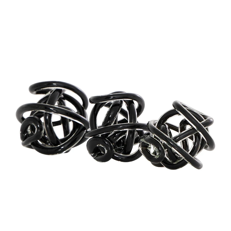 Black Knotted Ball Glass Sculpture Set