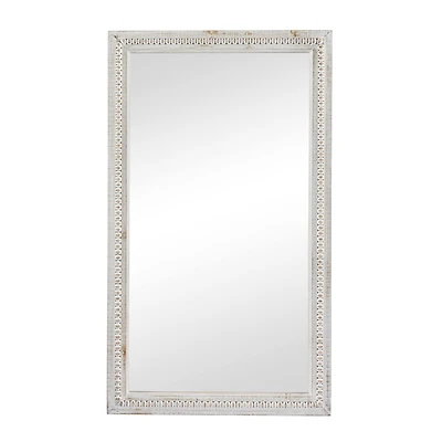 White Wood Carved Beaded Wall Mirror 28" x 1" x 48"