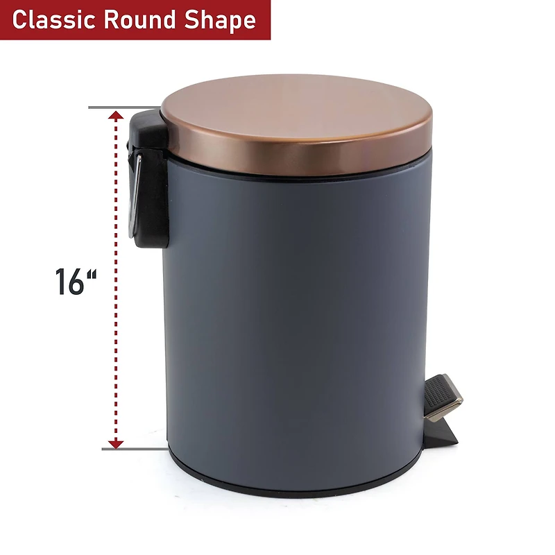Elama 12 Liter Stylish Grey and Copper Soft Pedal Trash Bin