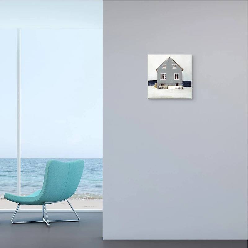 Stupell Industries Winter Beach House Landscape Cool Coast Line Wood Wall Plaque