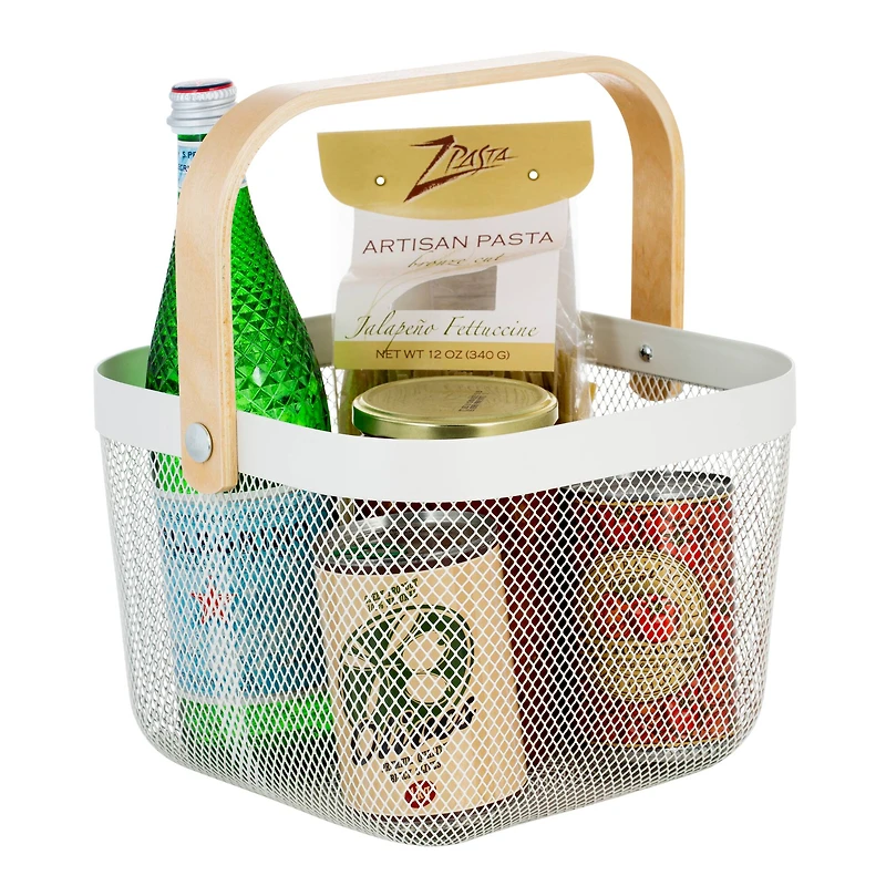 Simplify White Mesh Tote with Bamboo Handle