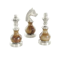 6" Silver Aluminum Metal Chess Sculpture with Round Wood Centers, 3ct.