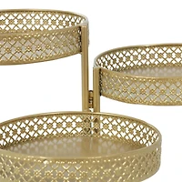20" Gold Metal Curved Folding 3 Tier Plantstand with Floral & Scroll Patterns