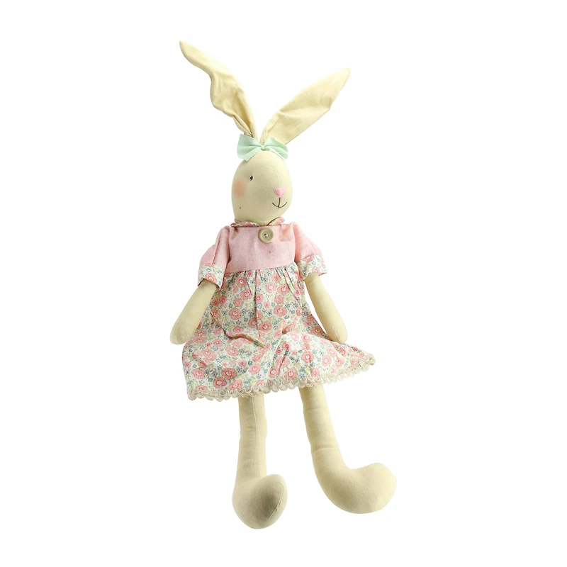 1.6ft. Sitting Linen Pink Floral Easter Bunny Rabbit Spring Figure
