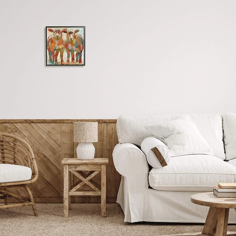 Stupell Industries Abstract Sheep Pair Contemporary Rustic Patchwork Pattern Framed Wall Art