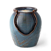 Glitzhome® 9.25" LED Turquoise Leaf Textured Ceramic Jar Tabletop Fountain