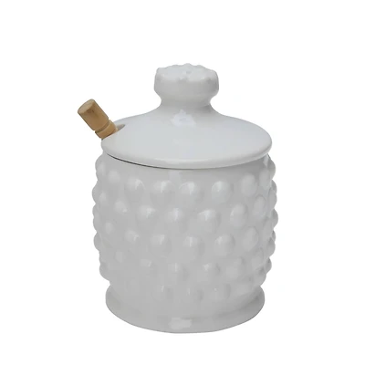 Hello Honey® 5" White Ceramic Hobnail Style Honey Jar Set