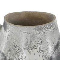 15" Light Gray Textured Paper Mache Fluted Vase with Ring Handle
