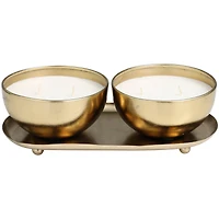 English Garden Scented 2-Wick Candles in Gold Bowls Set