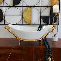 CosmoLiving by Cosmopolitan 25" White Glass Kitchen Serving Bowl with Gold Metal Stand