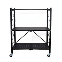 Household Essentials 34" Black Metal 3-Tier Foldable Utility Rack