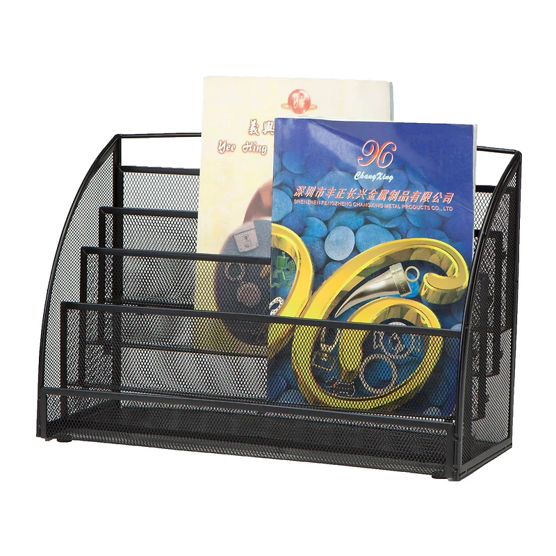 Mind Reader Black 4 Pocket Metal Mesh Newspaper & Magazine Rack