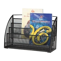 Mind Reader Black 4 Pocket Metal Mesh Newspaper & Magazine Rack