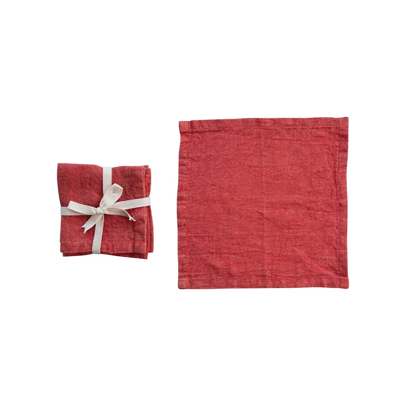 Hello Honey® Red Stonewashed Linen Cocktail Napkin Set