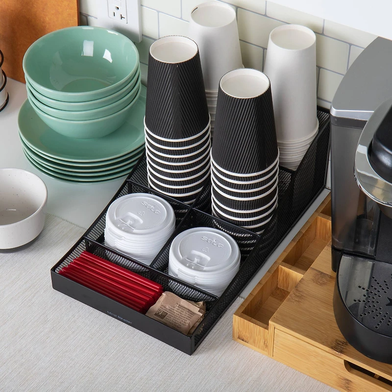 Mind Reader Black 7 Compartment Tea and Coffee Condiment Organizer