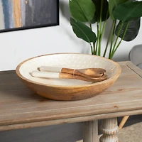 Mango Wood Decorative Bowl with Serving Utensils Set