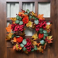 22" Orange & Burgundy Fall Harvest Artificial Floral & Pinecone Wreath