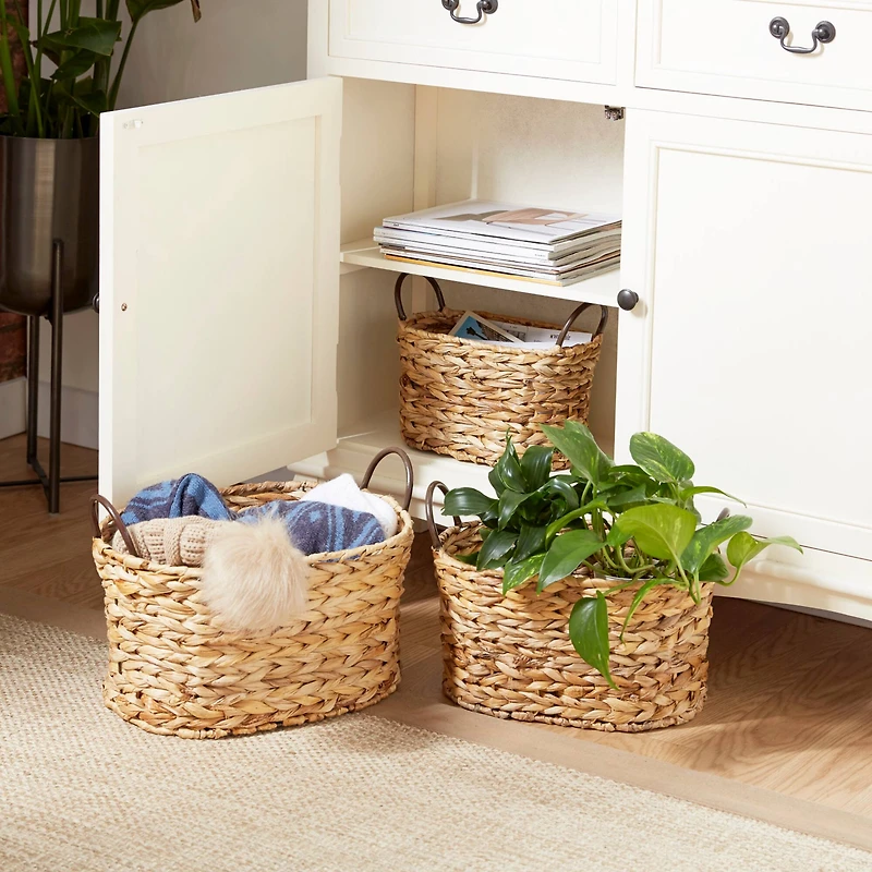 Brown Metal Natural Storage Basket Set