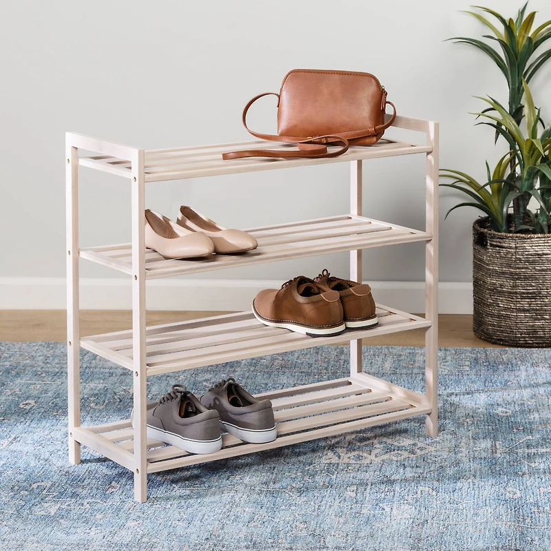 Honey Can Do White Wash 4-Tier Bamboo Shoe Rack