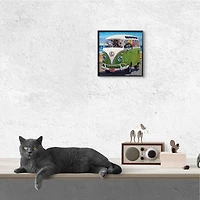 Stupell Industries Dogs Driving Retro Van Summer Beach Trip Black Framed Wall Art