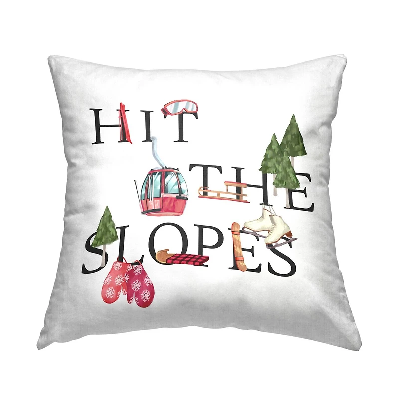 Stupell Industries Hit The Slopes Winter Sports Motivating Phrase Throw Pillow, 18" x 18"